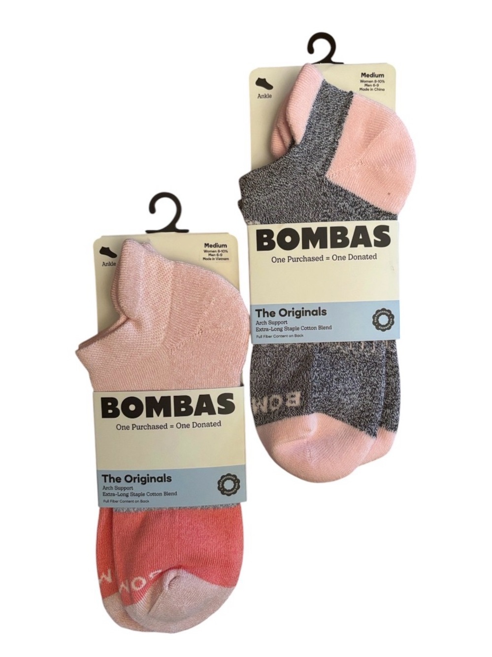 BOMBAS BUNDLE | The Originals Ankle MEDIUM Socks | Arch Support PINK Pairs NWT 2